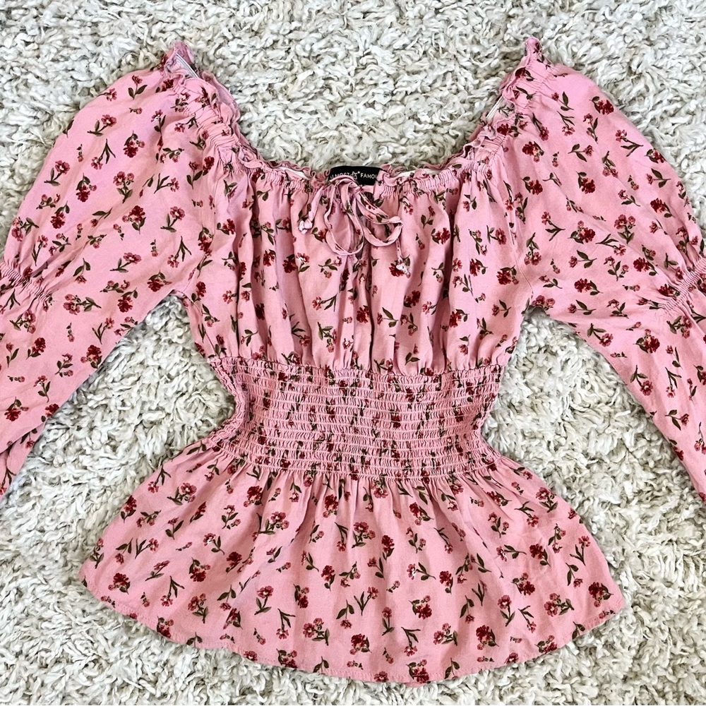 Coquette/Cottage/Milkmaid Pink Floral Top, Size Medium